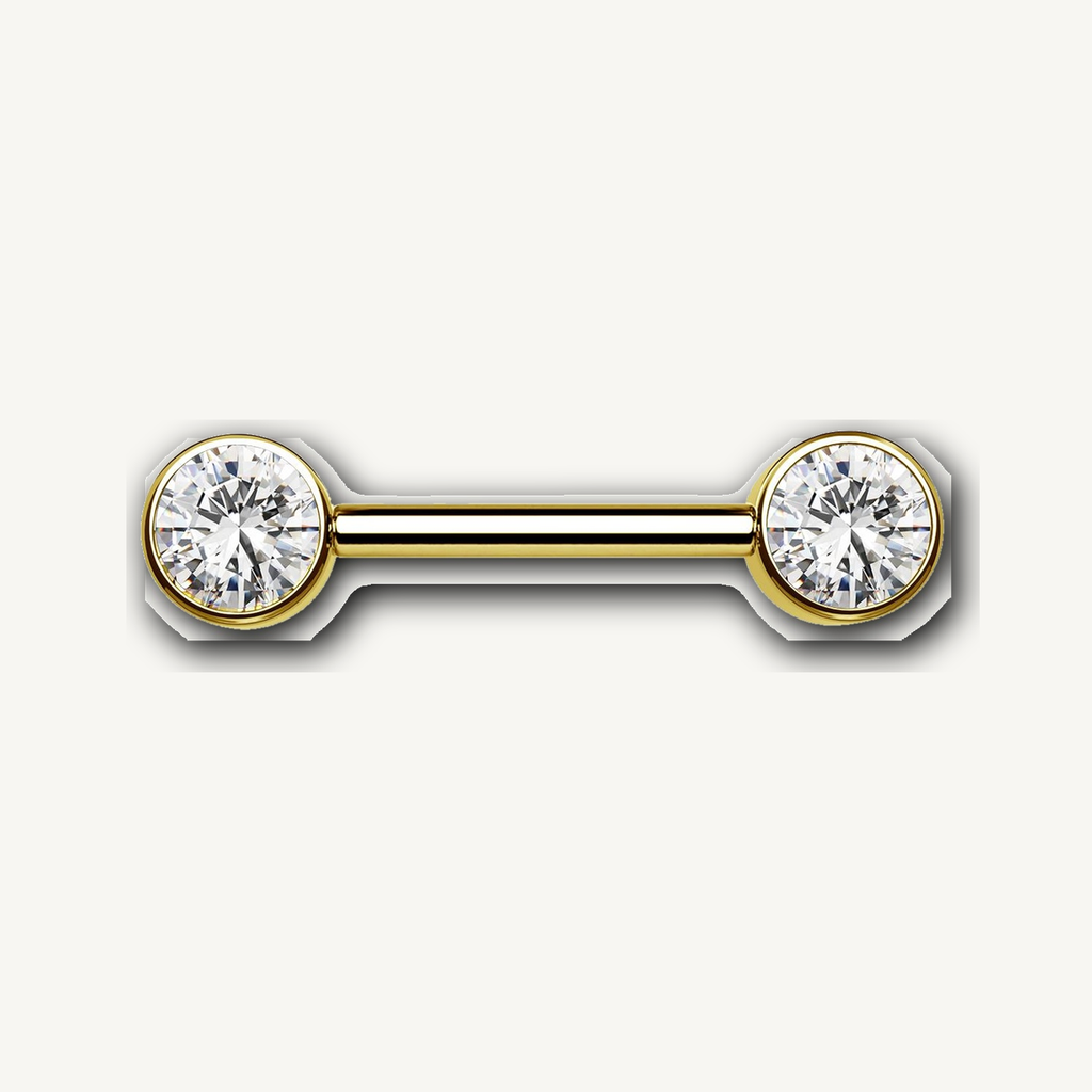 Implant Grade Titanium - Nipple Ring - 24K Gold - Clear CZ - 14G (1.6 x 14+4+4 mm) - product view