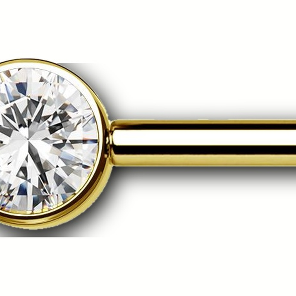 Implant Grade Titanium - Nipple Ring - 24K Gold - Clear CZ - 14G (1.6 x 14+4+4 mm) - detail view