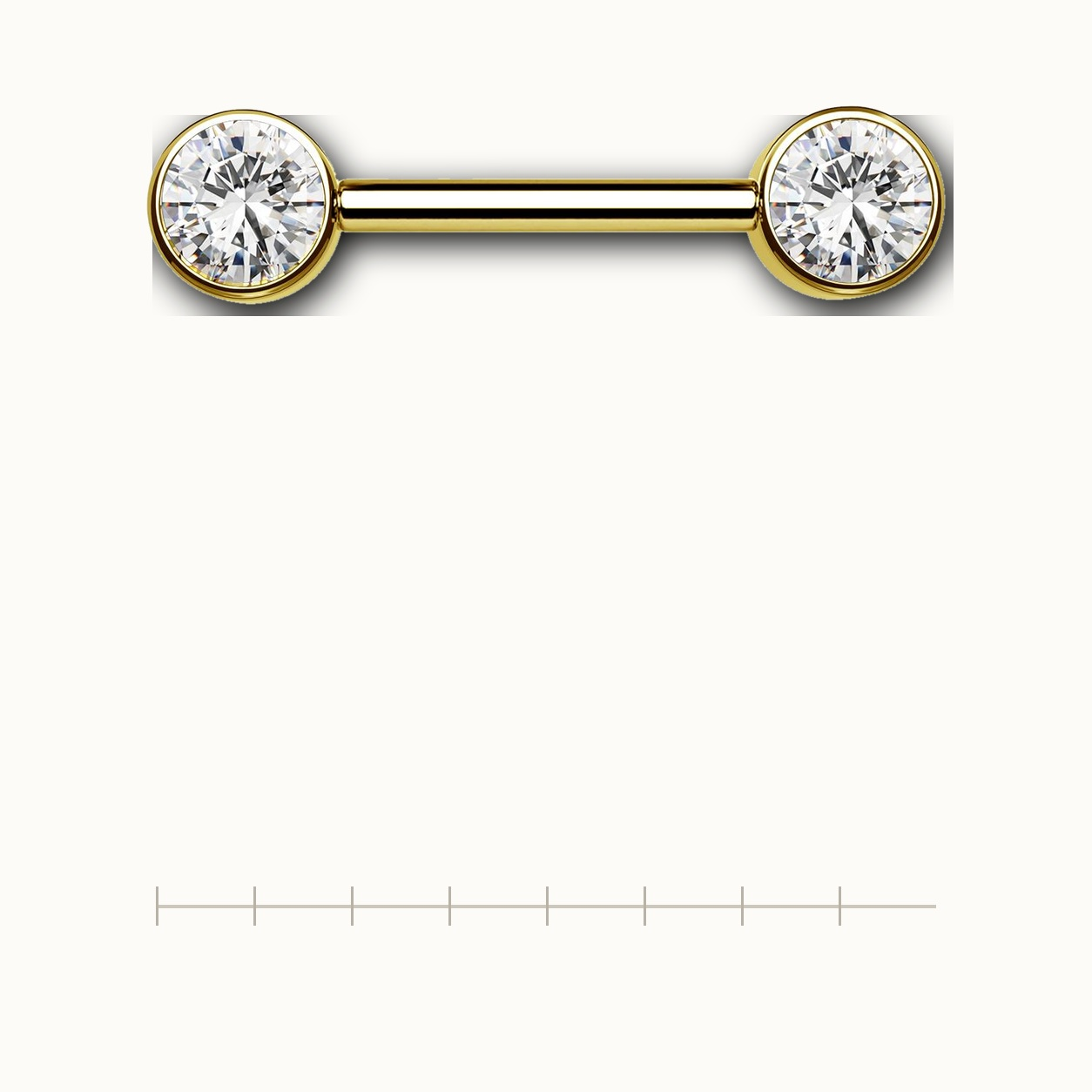 Implant Grade Titanium - Nipple Ring - Gold - Clear CZ - 14G (1.6 x 10+5+5 mm) - scale view