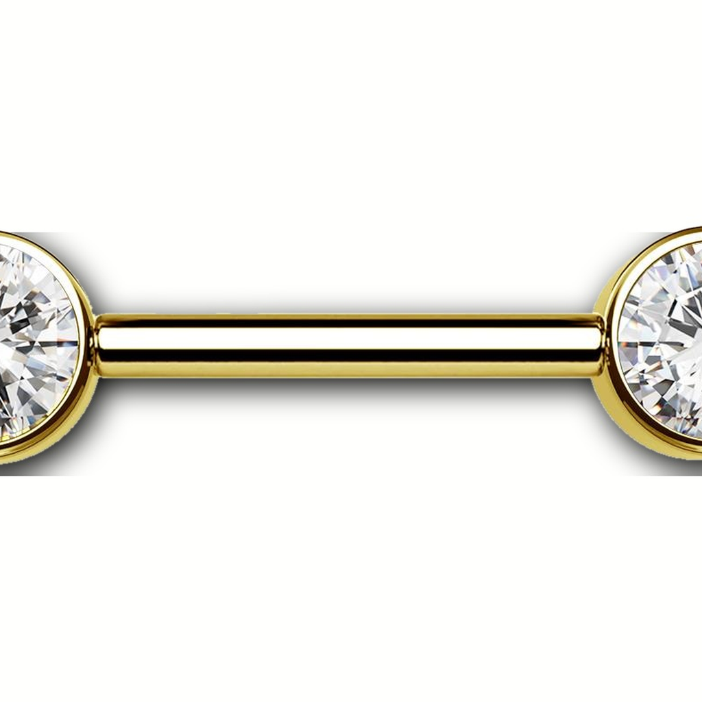 Implant Grade Titanium - Nipple Ring - Gold - Clear CZ - 14G (1.6 x 14+5+5 mm) - detail view