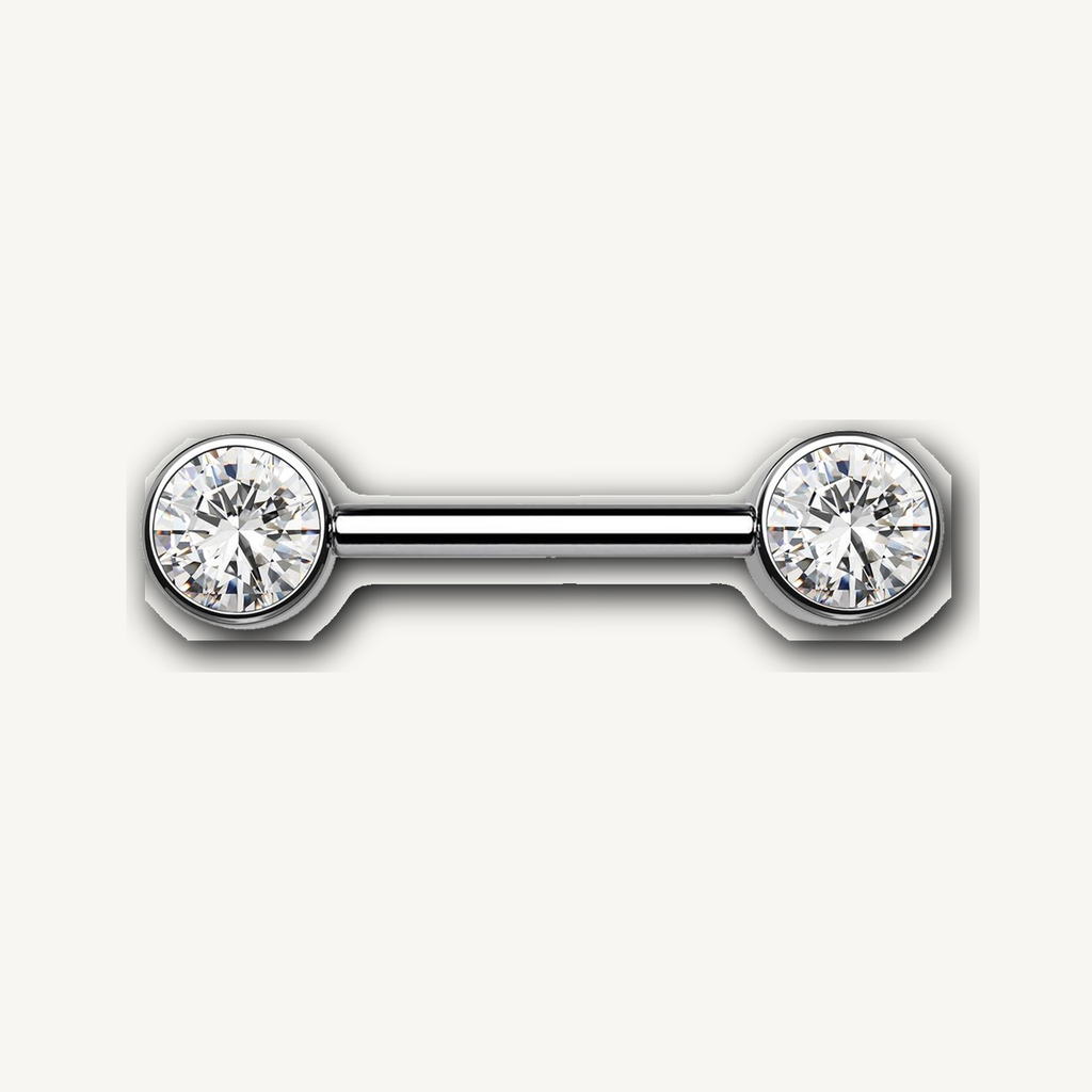 Implant Grade Titanium - Nipple Ring - Silver - Clear CZ - 14G (1.6 x 14+5+5 mm) - product view