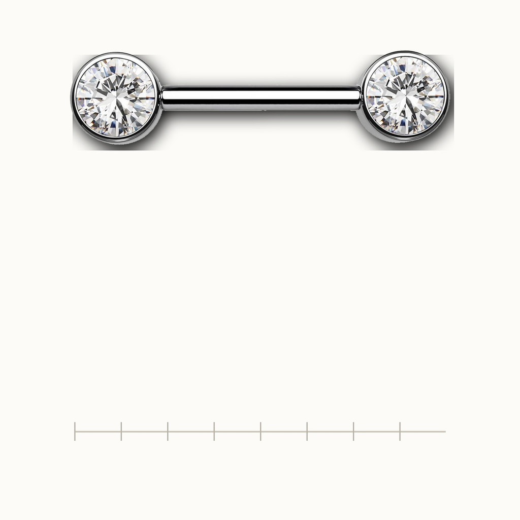Implant Grade Titanium - Nipple Ring - Silver - Clear CZ - 14G (1.6 x 14+5+5 mm) - scale view