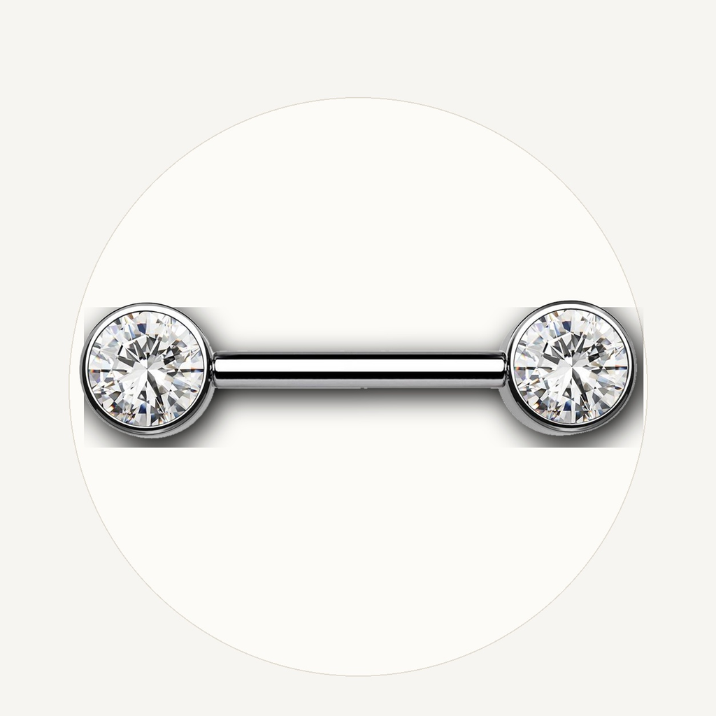 Implant Grade Titanium - Nipple Ring - Silver - Clear CZ - 14G (1.6 x 14+5+5 mm) - styling view
