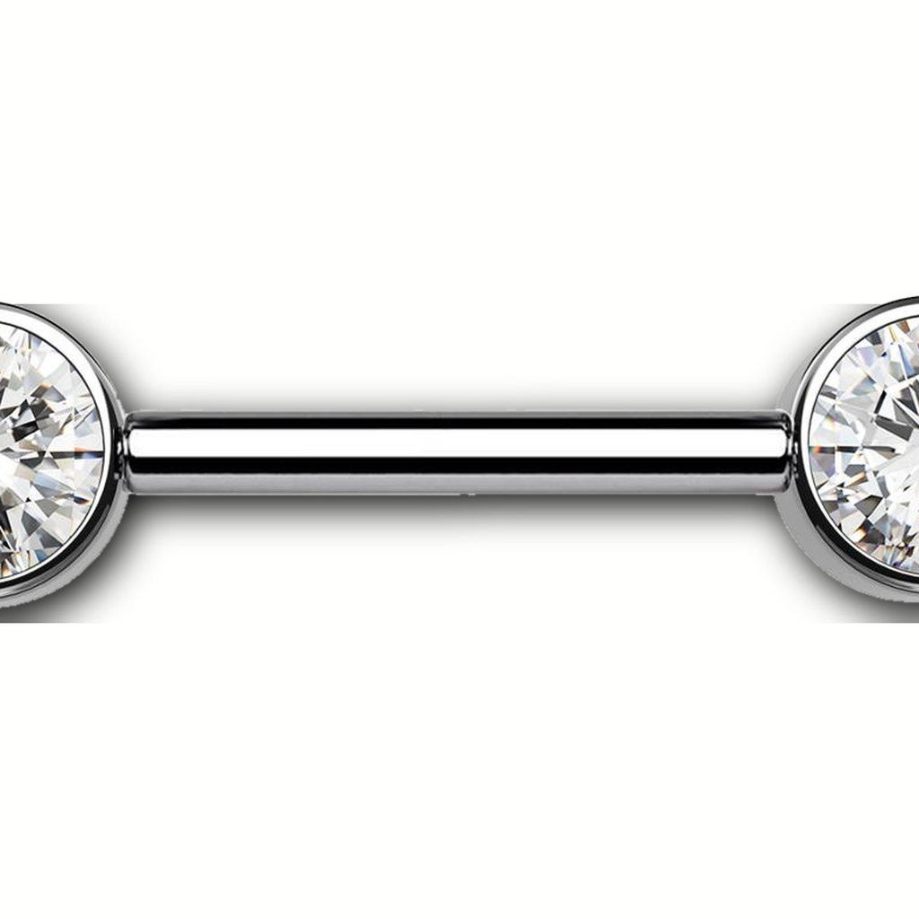 Implant Grade Titanium - Nipple Ring - Silver - Clear CZ - 14G (1.6 x 14+5+5 mm) - detail view