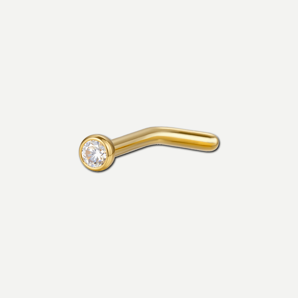 Implant Grade Titanium - Nose Stud / Nose Ring - Gold - Clear CZ - 18G (1.0 x 6+2 mm) - product view