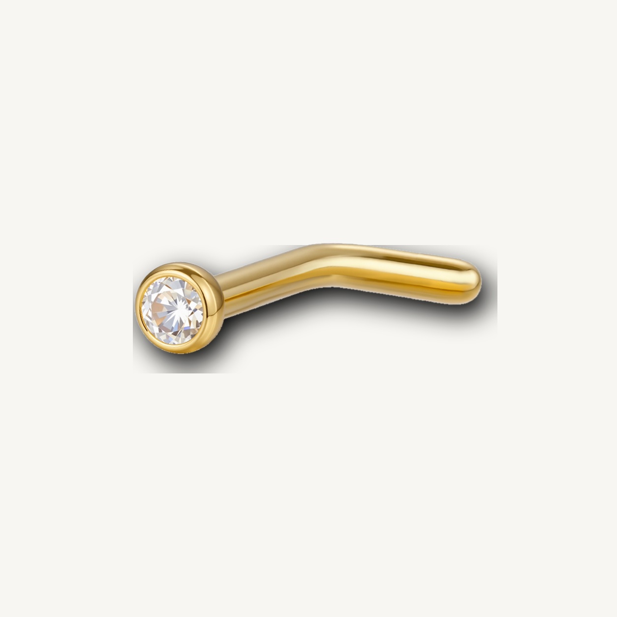 Implant Grade Titanium - Nose Stud / Nose Ring - Gold - Clear CZ - 18G (1.0 x 6+2 mm) - detail view