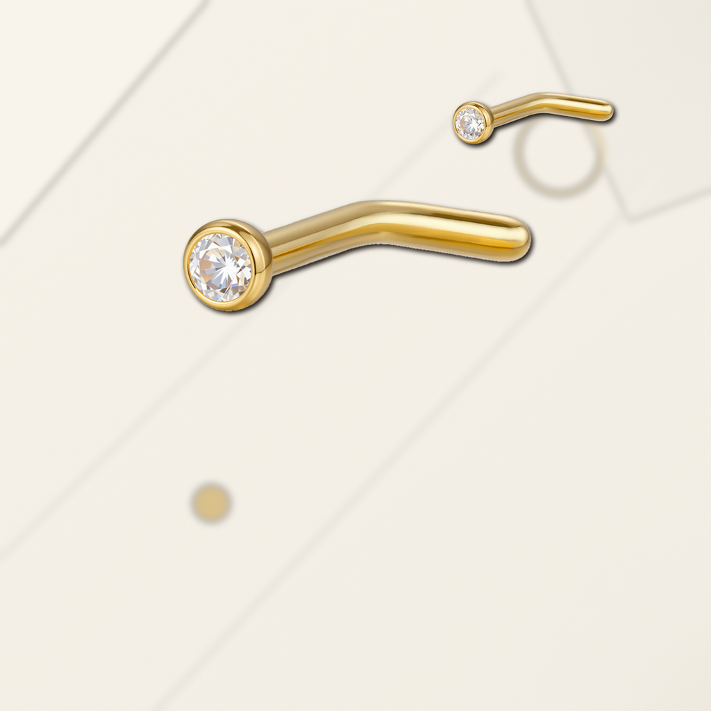 Implant Grade Titanium - Nose Stud / Nose Ring - Gold - Clear CZ - 18G (1.0 x 6+2 mm) - styling view