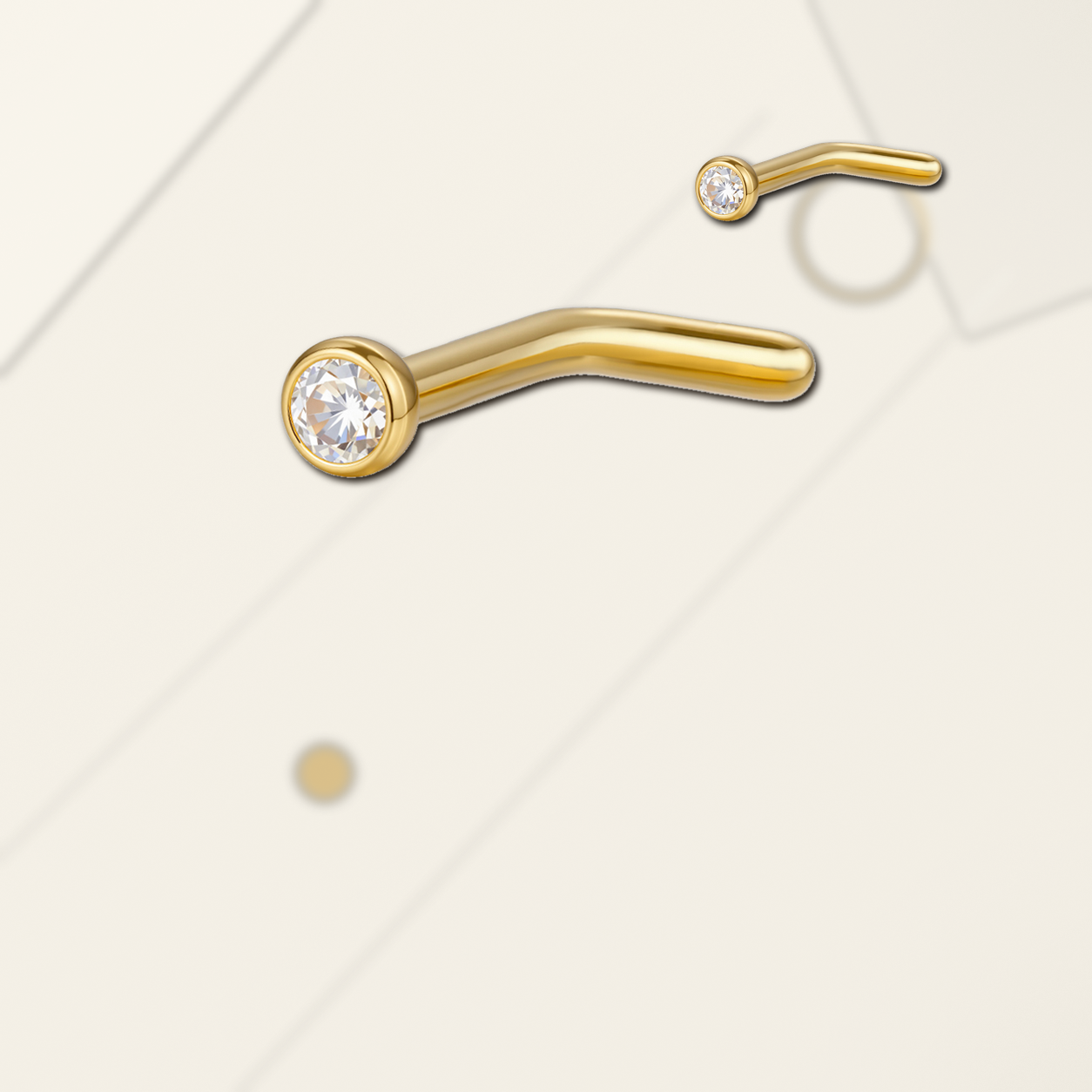 Implant Grade Titanium - Nose Stud / Nose Ring - Gold - Clear CZ - 18G (1.0 x 6+2 mm) - styling view