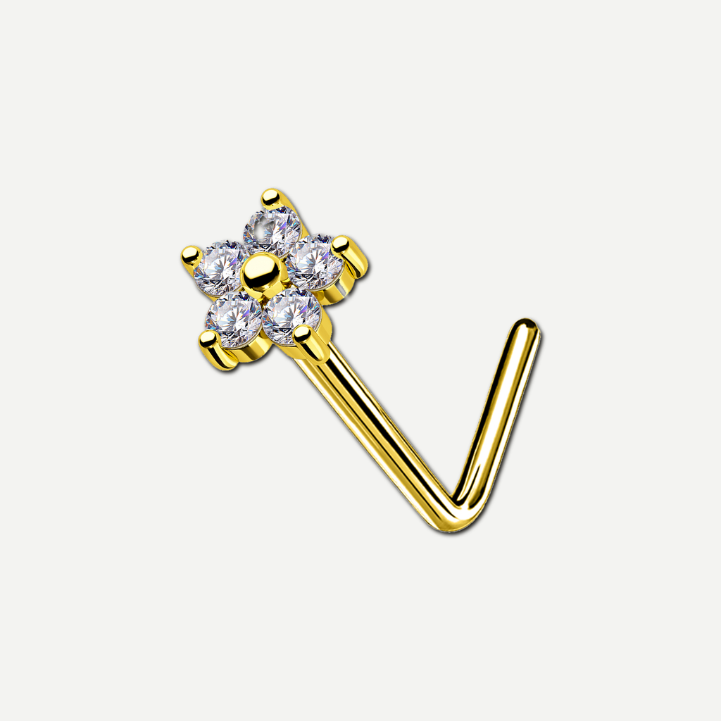 Implant Grade Titanium - Nose Stud / Nose Ring - Gold - Clear CZ - 20G (0.8 x 7 mm) - product view