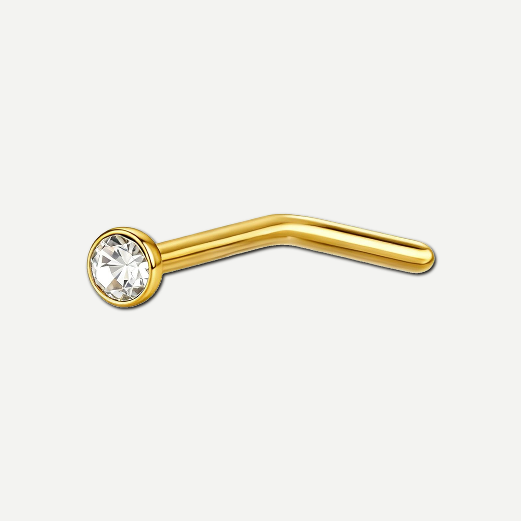 Implant Grade Titanium - Nose Stud / Nose Ring - Gold - Clear CZ - 20G (0.8 x 7+1.5 mm) - product view