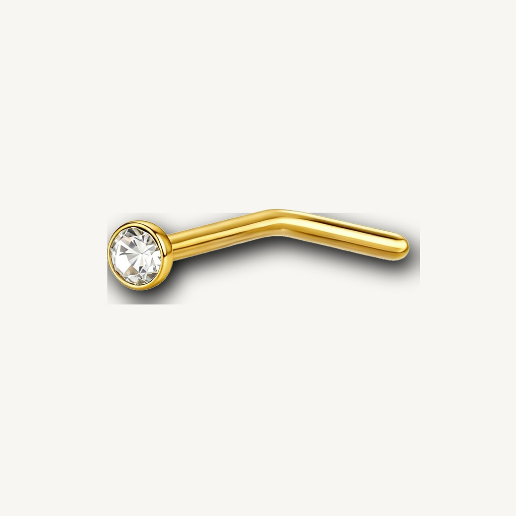 Implant Grade Titanium - Nose Stud / Nose Ring - Gold - Clear CZ - 20G (0.8 x 7+1.5 mm) - detail view