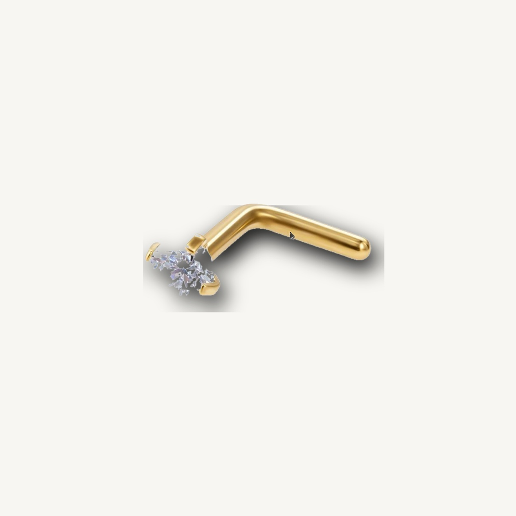 Implant Grade Titanium - Nose Stud / Nose Ring - Gold - Clear CZ - 20G (0.8 x 7+2 mm) - detail view