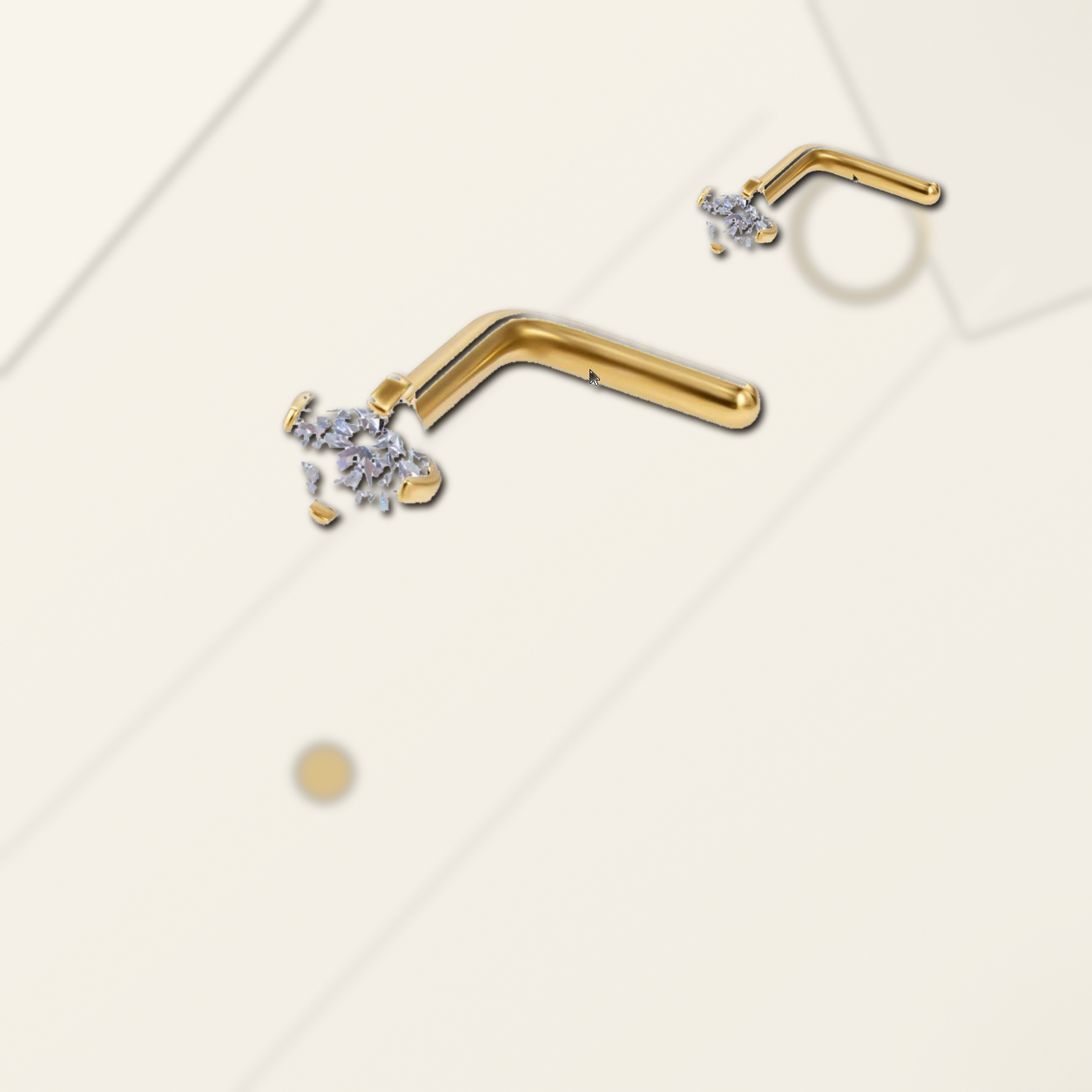 Implant Grade Titanium - Nose Stud / Nose Ring - Gold - Clear CZ - 20G (0.8 x 7+2 mm) - styling view