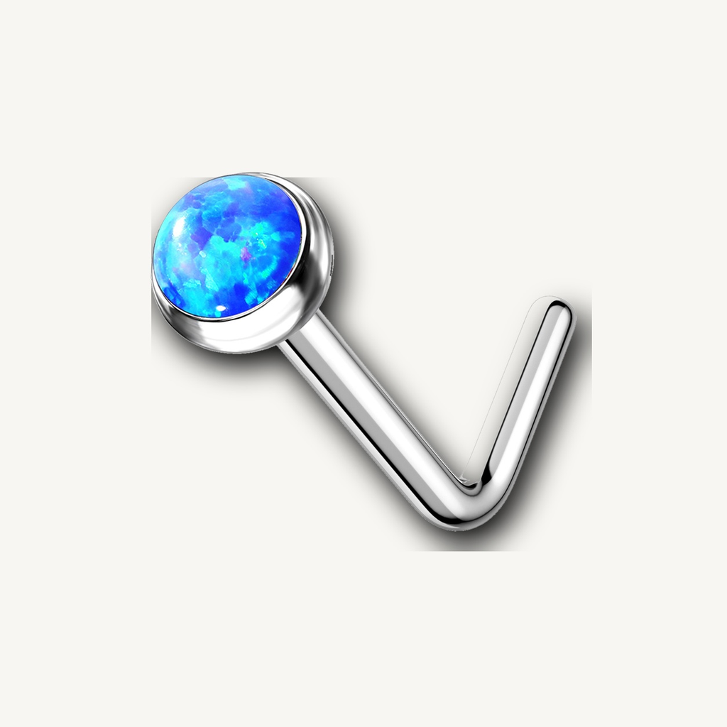 Implant Grade Titanium - Nose Stud / Nose Ring - Silver - OP17 - 20G (0.8 x 6+2.5 mm) - detail view