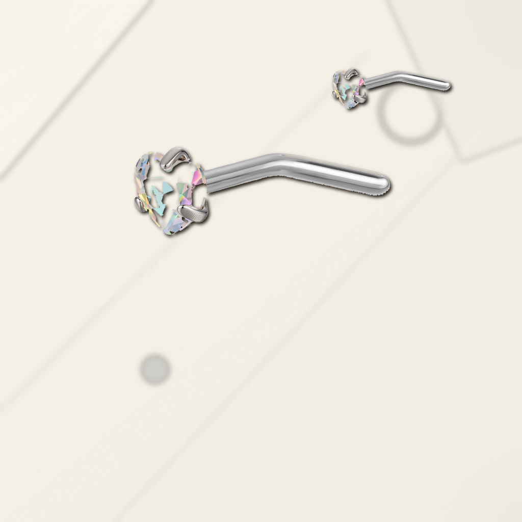 Implant Grade Titanium - Nose Stud / Nose Ring - Silver - Light Blue - 20G (0.8 x 6+3 mm) - styling view