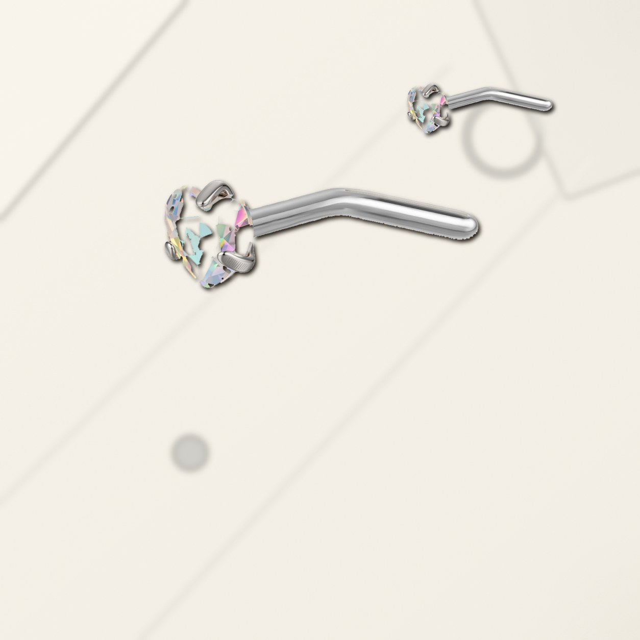 Implant Grade Titanium - Nose Stud / Nose Ring - Silver - Light Blue - 20G (0.8 x 6+3 mm) - styling view
