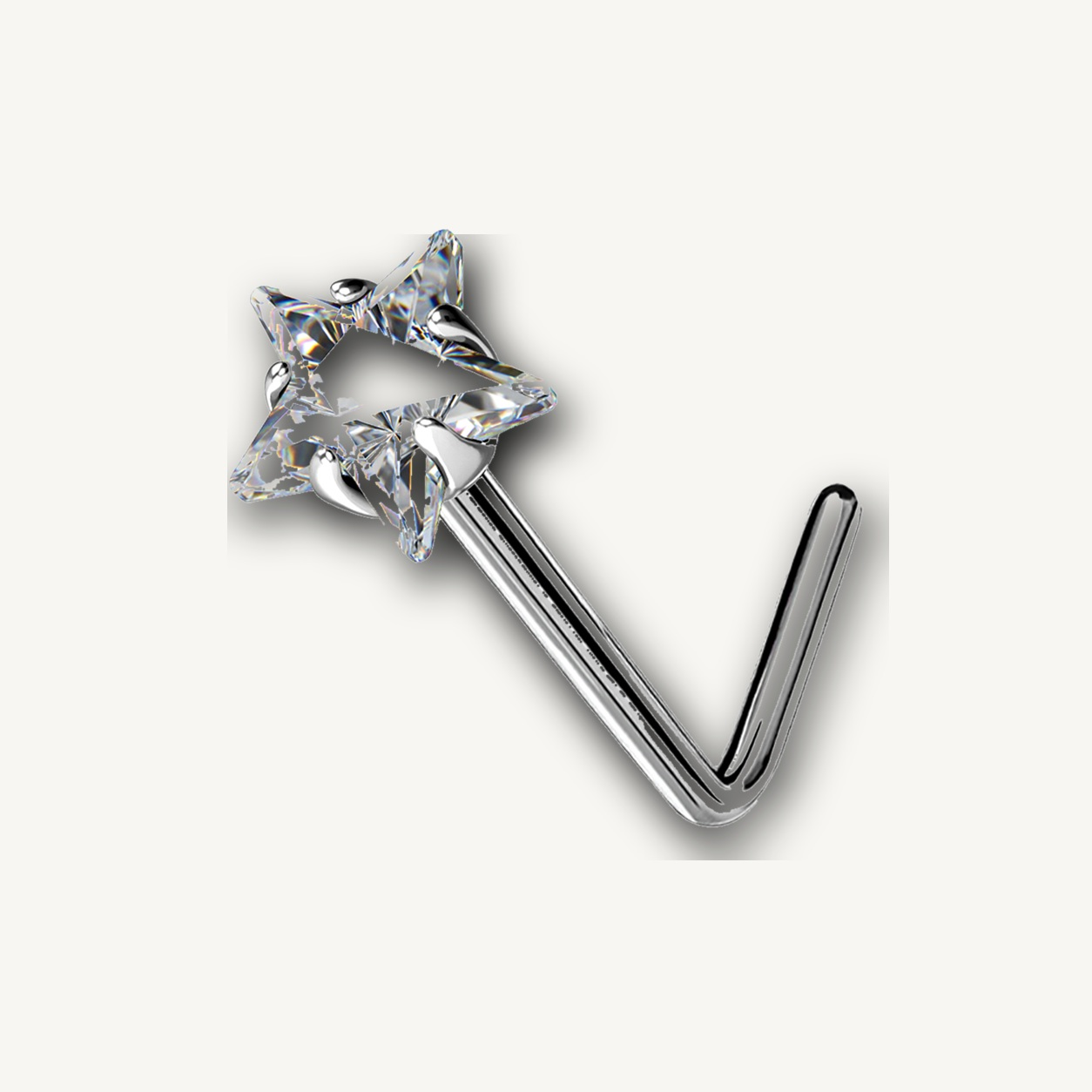 Implant Grade Titanium - Nose Stud / Nose Ring - Silver - 20G (0.8 x 6+3 mm) - detail view