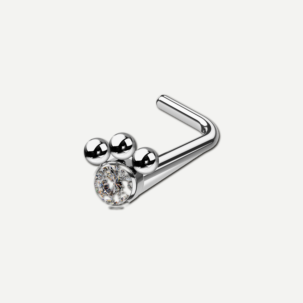 Implant Grade Titanium - Nose Stud / Nose Ring - Silver - Clear CZ - 20G (0.8 x 7 mm) - product view