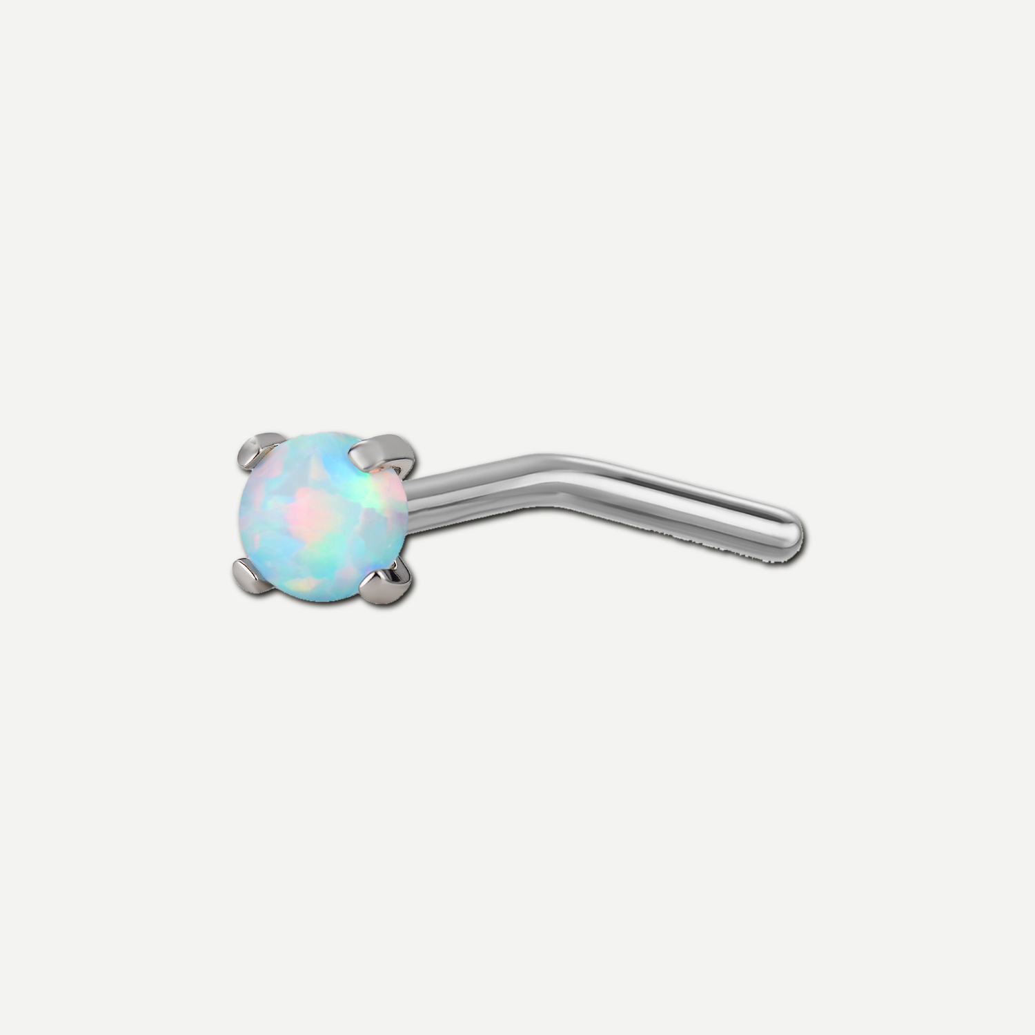 Implant Grade Titanium - Nose Stud / Nose Ring - Silver - Blue Opal - 20G (0.8 x 7+2 mm) - product view