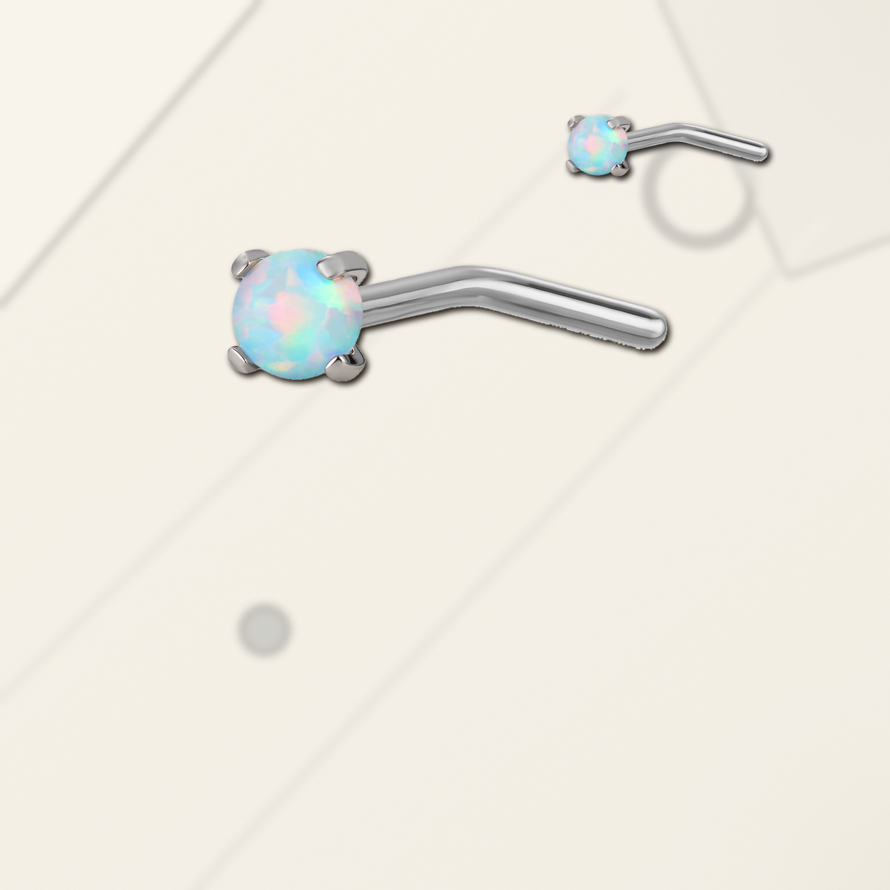 Implant Grade Titanium - Nose Stud / Nose Ring - Silver - Blue Opal - 20G (0.8 x 7+2 mm) - styling view