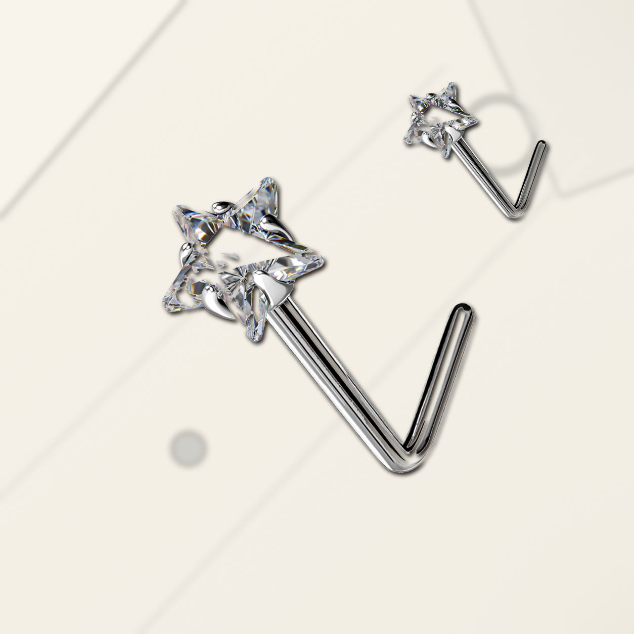 Implant Grade Titanium - Nose Stud / Nose Ring - Silver - Clear CZ - 20G (0.8 x 7+3 mm) - styling view