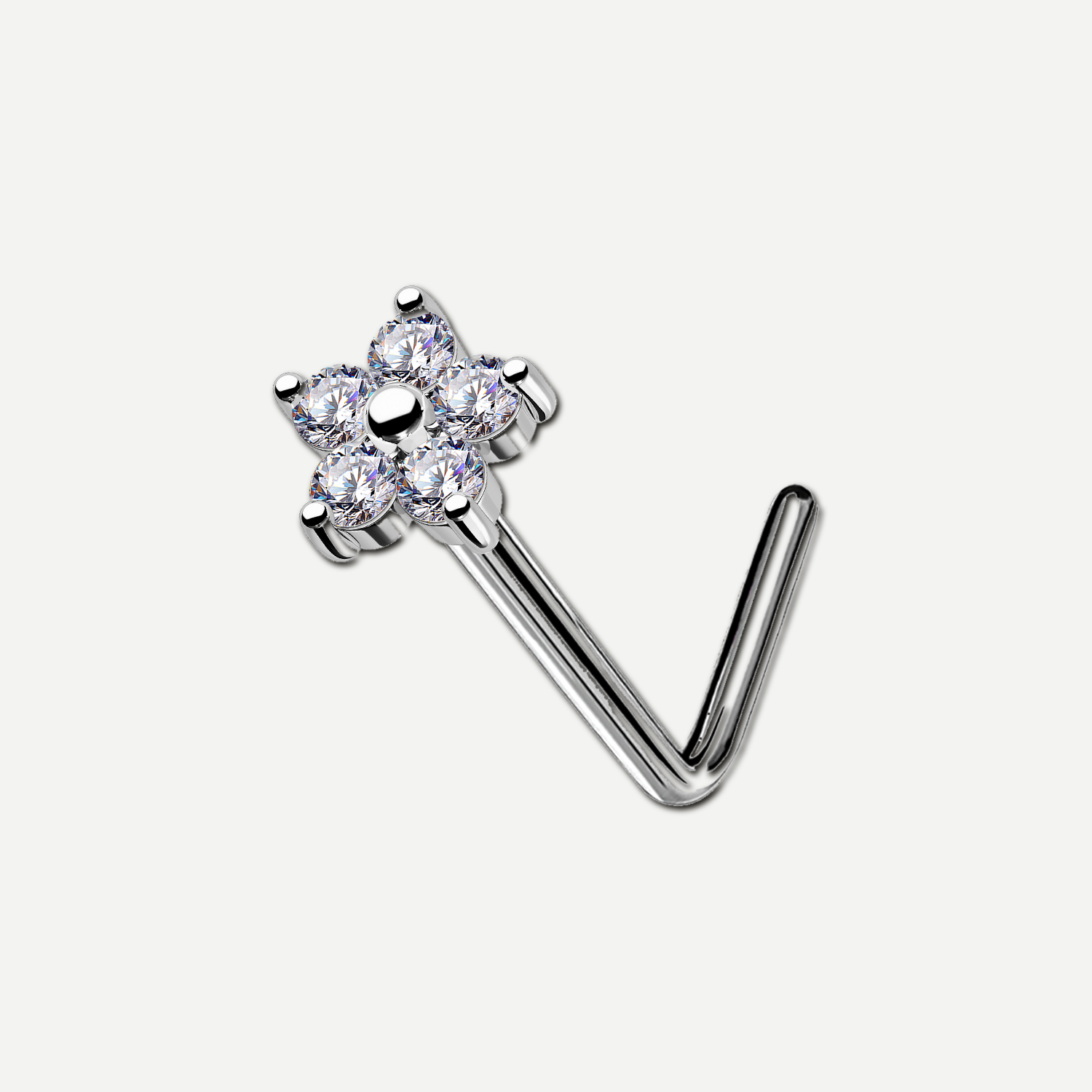 Implant Grade Titanium - Nose Stud / Nose Ring - White Gold - Clear CZ - 20G (0.8 x 6.5 x 5 mm) - product view