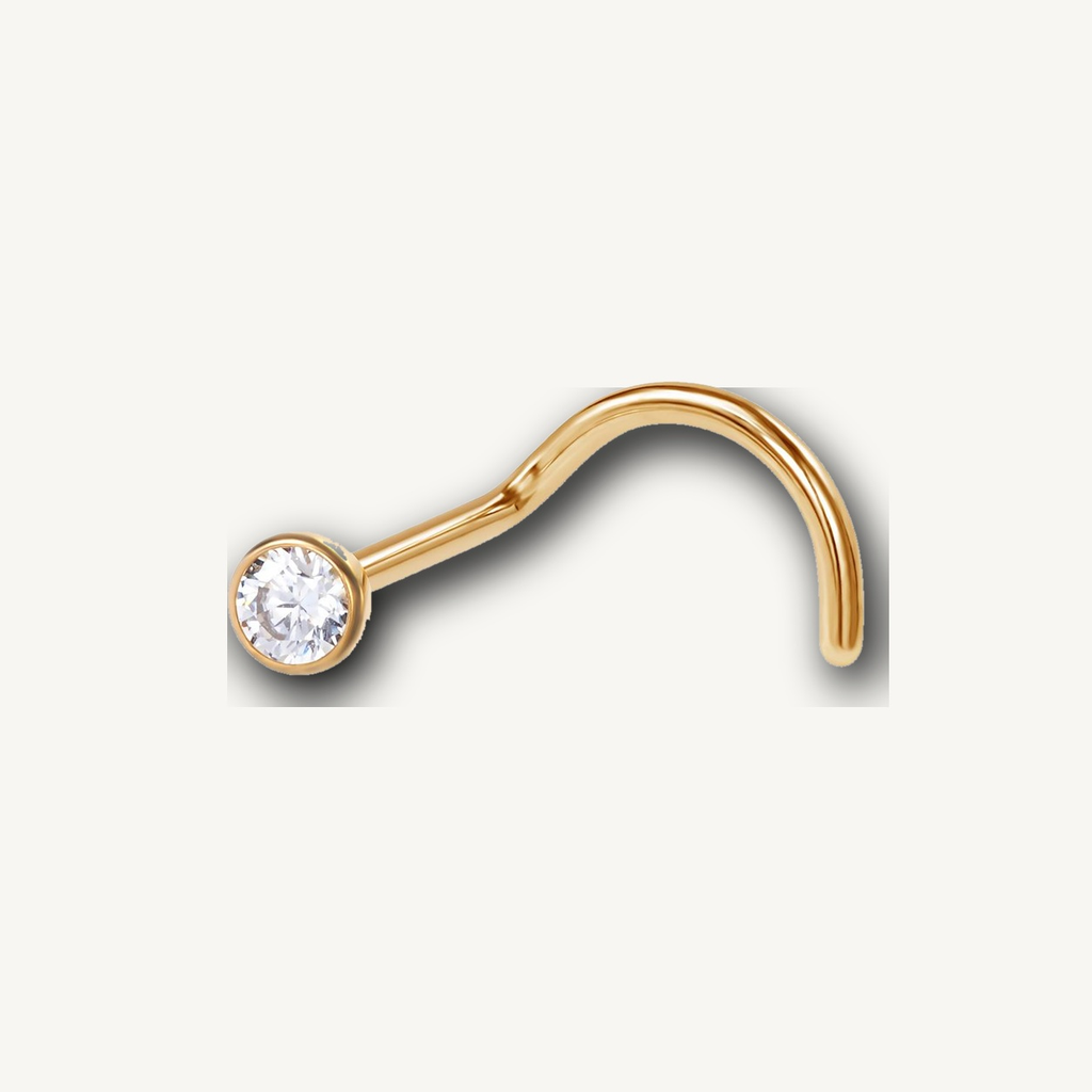 Implant Grade Titanium - Nose Stud / Nose Ring - Gold - Clear CZ - 20G (0.8+2 mm) - detail view