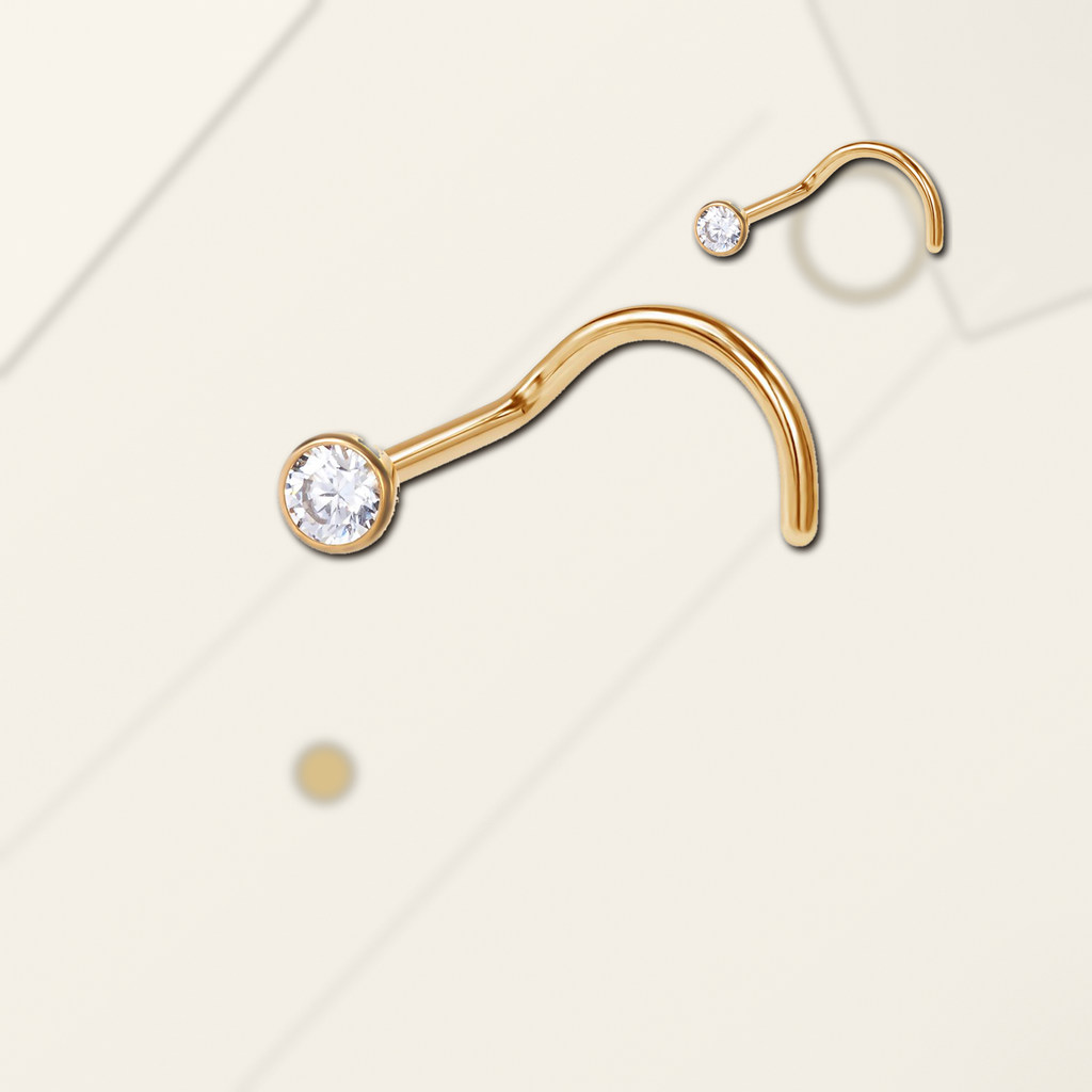 Implant Grade Titanium - Nose Stud / Nose Ring - Gold - Clear CZ - 20G (0.8+2 mm) - styling view