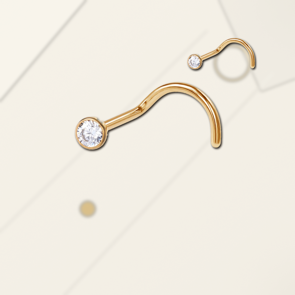 Implant Grade Titanium - Nose Stud / Nose Ring - Gold - Clear CZ - 20G (0.8+2 mm) - styling view
