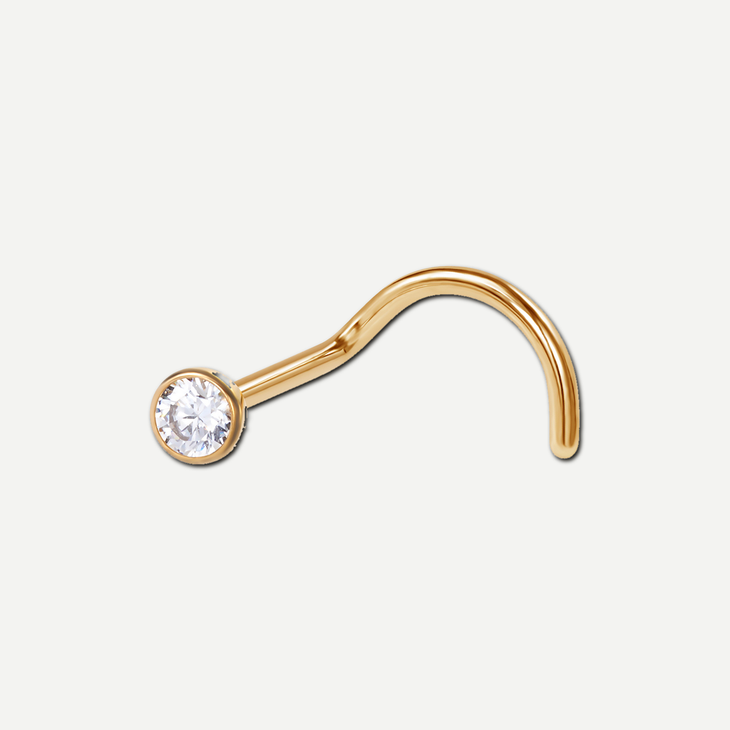 Implant Grade Titanium - Nose Stud / Nose Ring - Gold - Clear CZ - 18G (1.0 x 6+3 mm) - product view