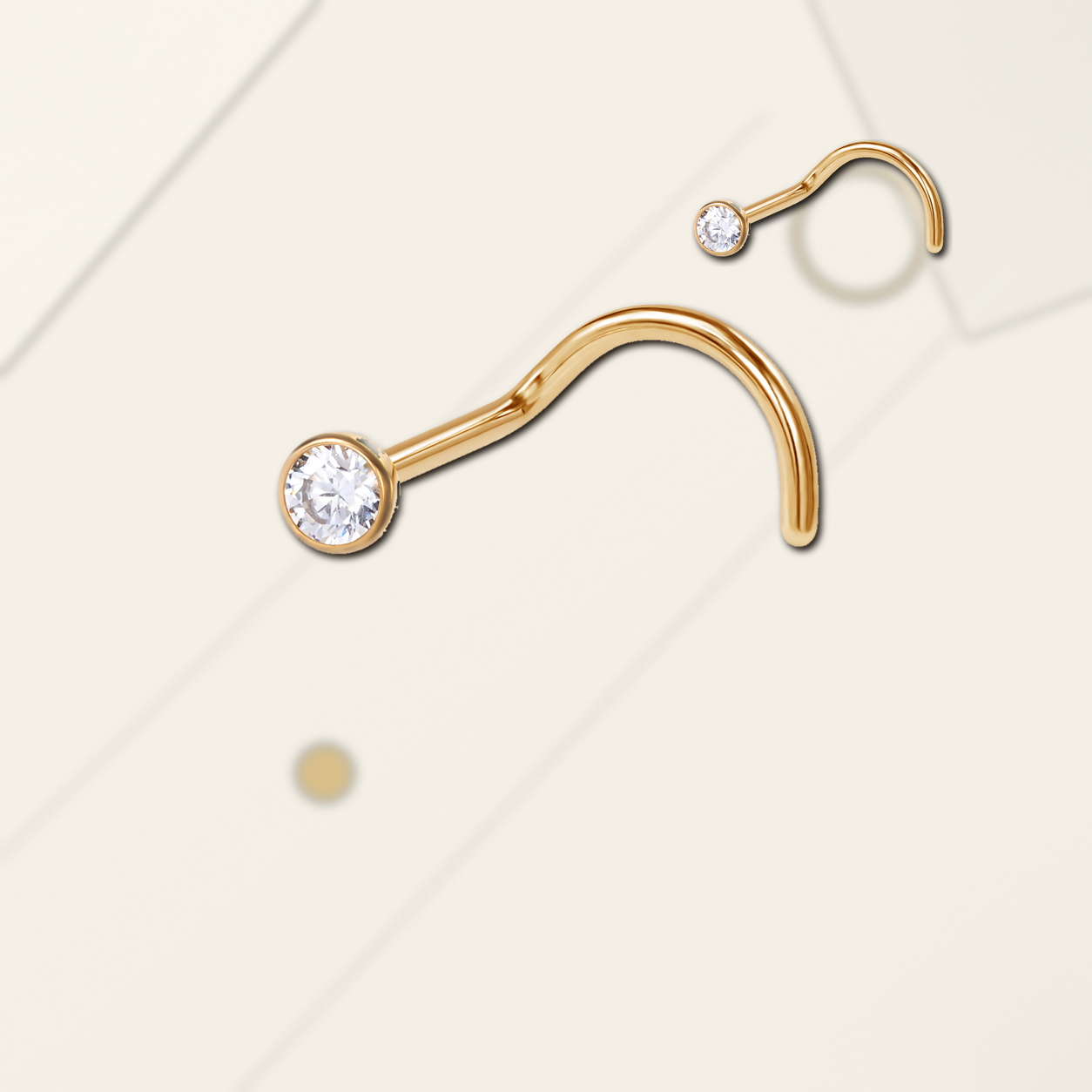 Implant Grade Titanium - Nose Stud / Nose Ring - Gold - Clear CZ - 18G (1.0 x 6+3 mm) - styling view
