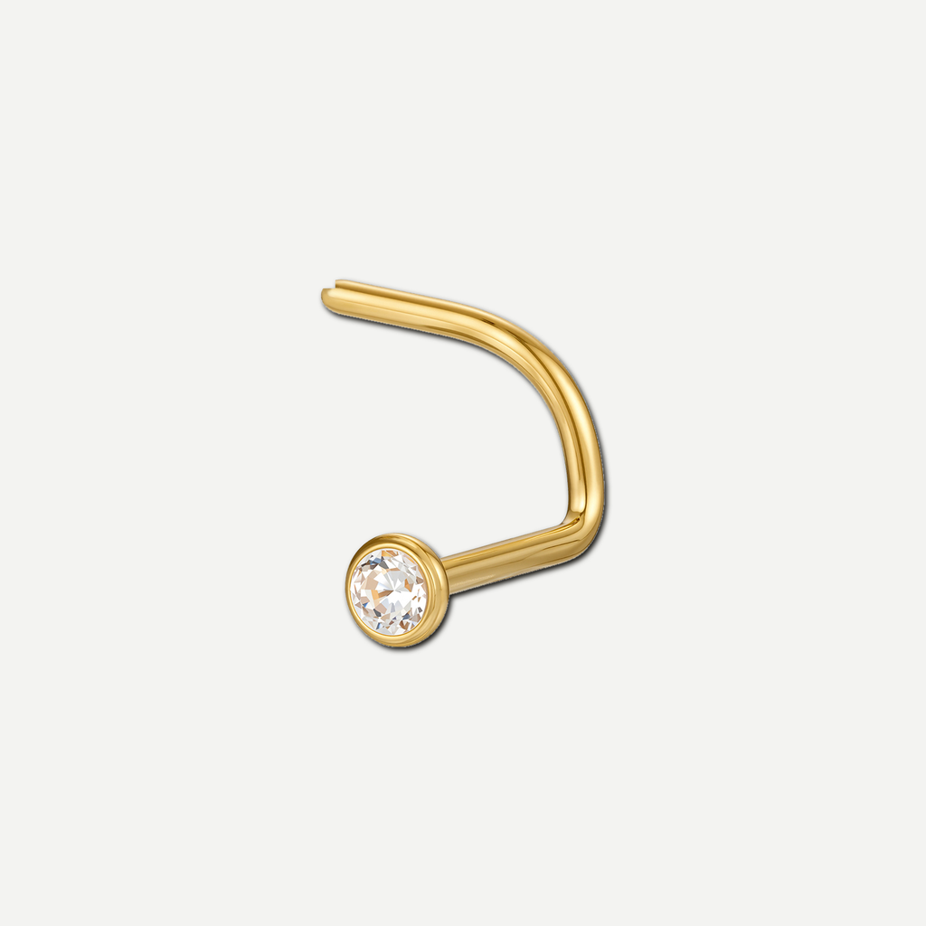 Implant Grade Titanium - Nose Stud / Nose Ring - Gold - Clear CZ - 20G (0.8 x 6+2.35 mm) - product view