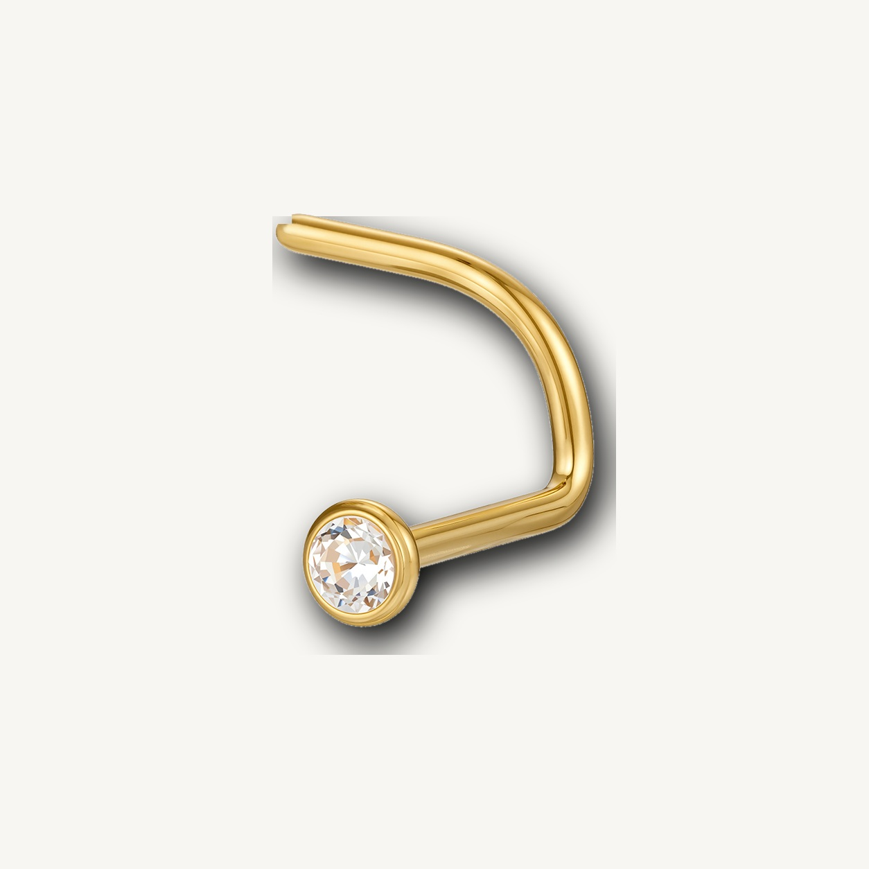 Implant Grade Titanium - Nose Stud / Nose Ring - Gold - Clear CZ - 20G (0.8 x 6+2.35 mm) - detail view