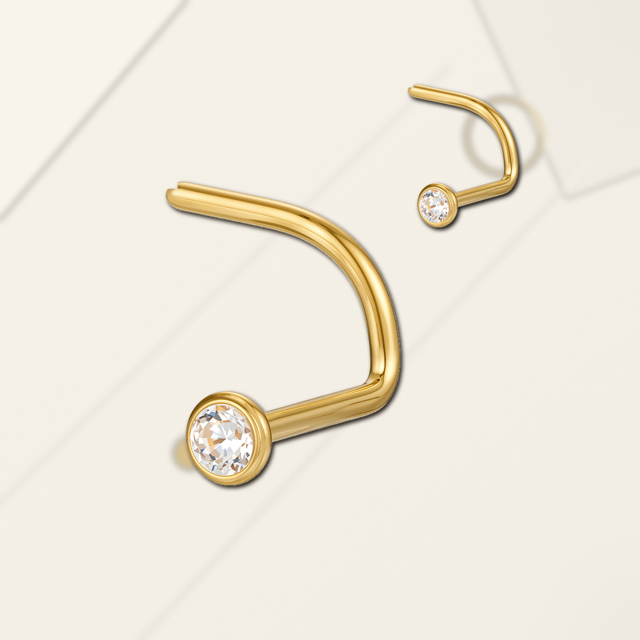 Implant Grade Titanium - Nose Stud / Nose Ring - Gold - Clear CZ - 20G (0.8 x 6+2.35 mm) - styling view