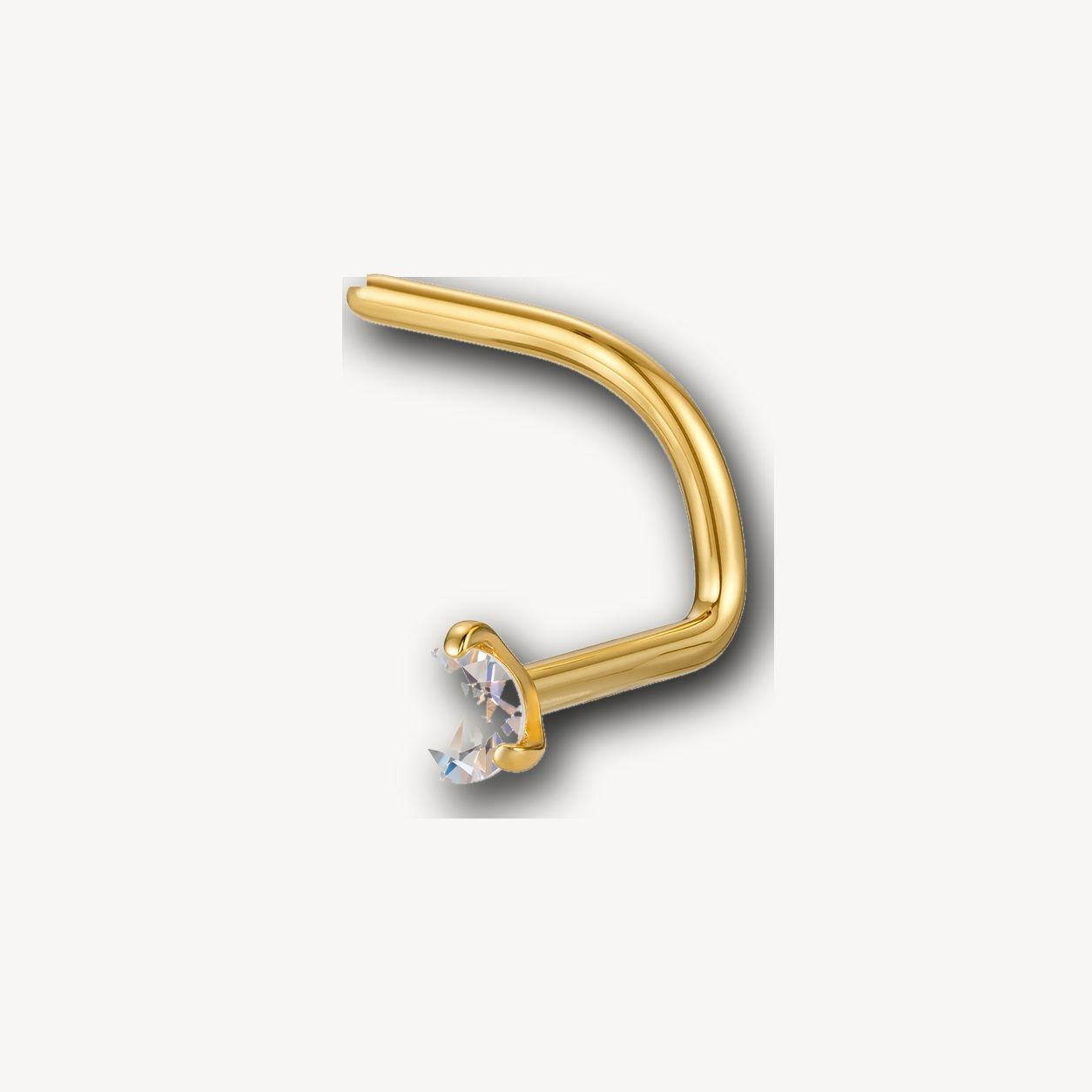 Implant Grade Titanium - Nose Stud / Nose Ring - Gold - Clear CZ - 20G (0.8 x 6+2 mm) - detail view