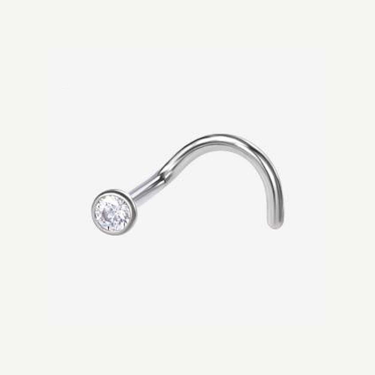 Implant Grade Titanium - Nose Stud / Nose Ring - Silver - Clear CZ - 20G (0.8 x 6+2.5 mm) - product view
