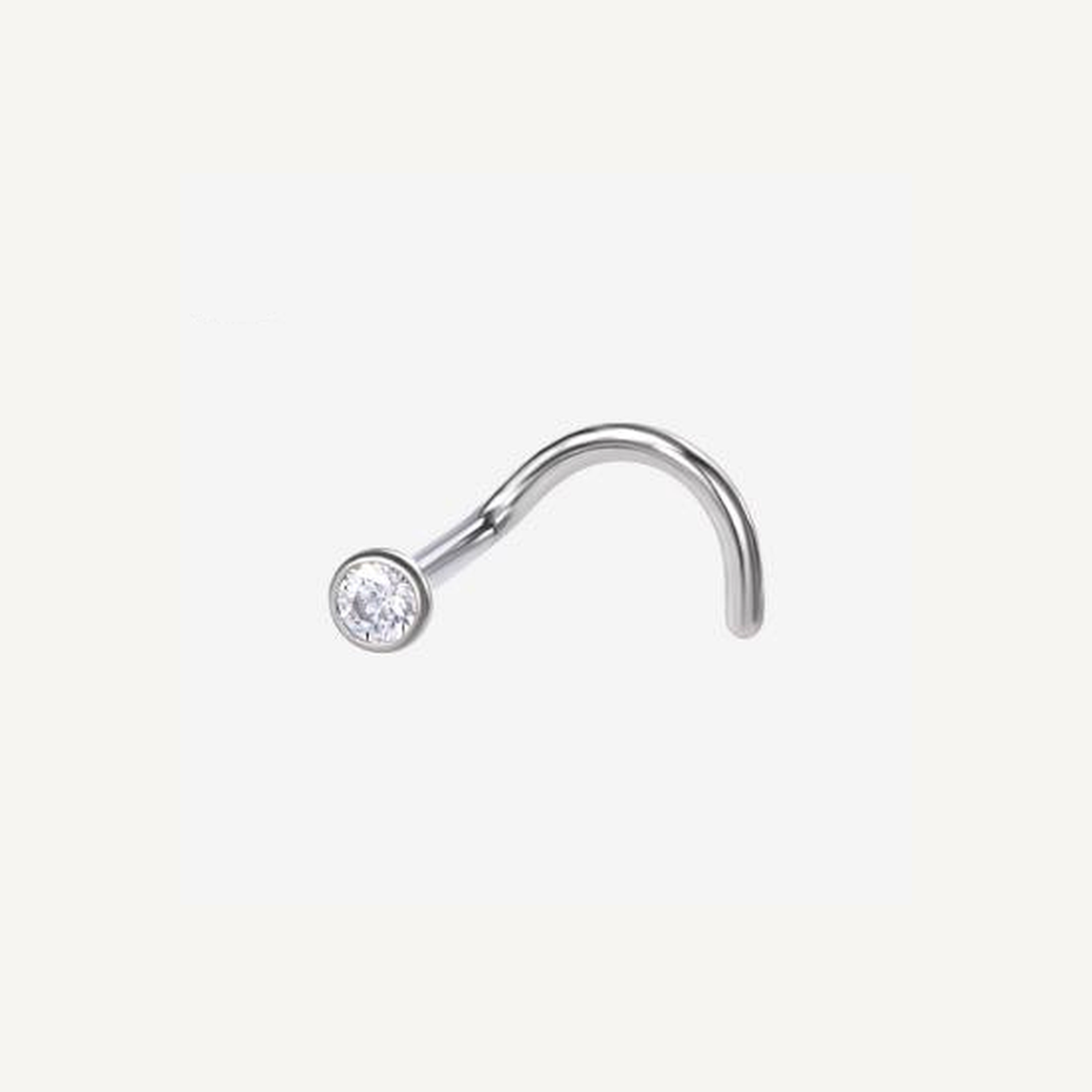 Implant Grade Titanium - Nose Stud / Nose Ring - Silver - Clear CZ - 20G (0.8 x 6+2.5 mm) - detail view