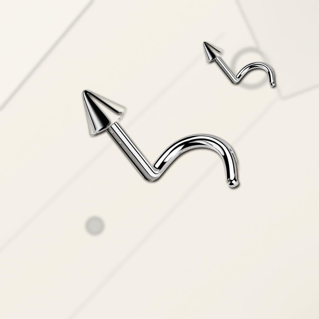 Implant Grade Titanium - Nose Stud / Nose Ring - Silver - 20G (0.8 x 6+2 mm) - styling view