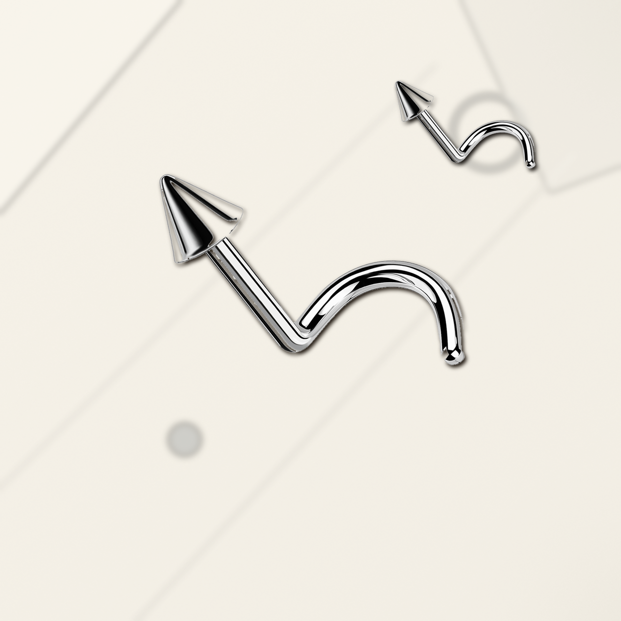 Implant Grade Titanium - Nose Stud / Nose Ring - Silver - 20G (0.8 x 6+2 mm) - styling view