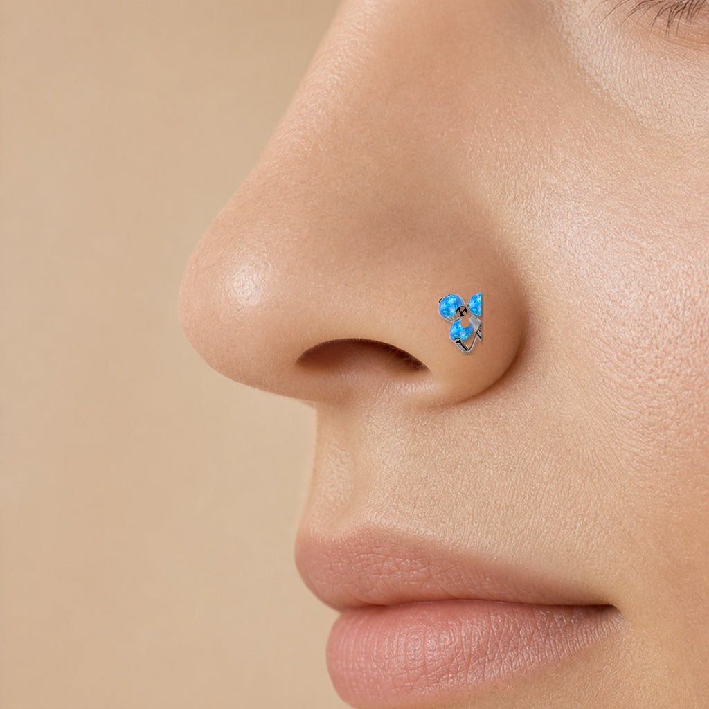 Implant Grade Titanium - Nose Stud / Nose Ring - Silver - OP05 - 20G (0.8 x 6+5 mm) - model wear view