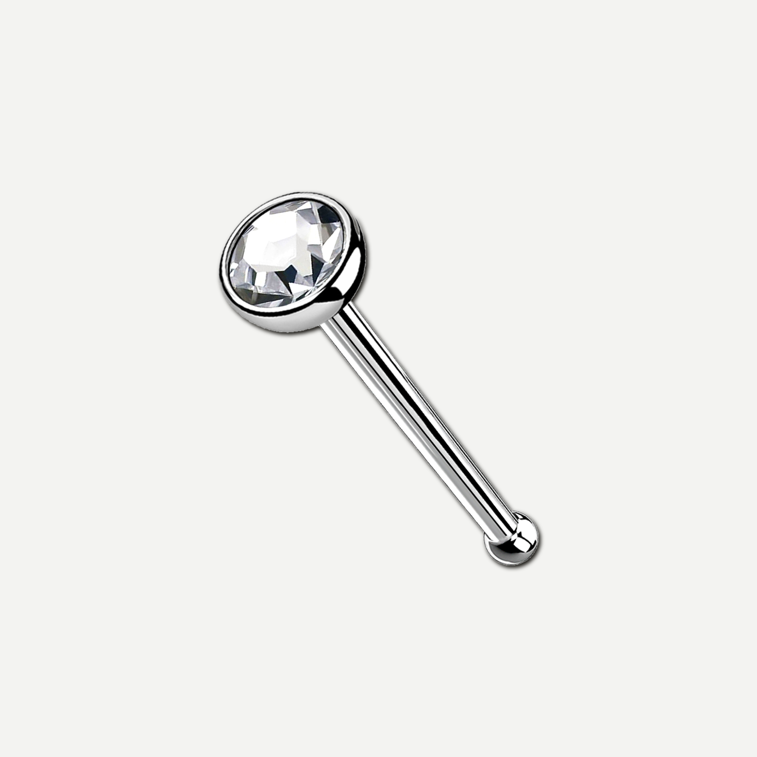 Implant Grade Titanium - Nose Stud / Nose Ring - Silver - Clear CZ - 20G (0.8 x 7+2 mm) - product view