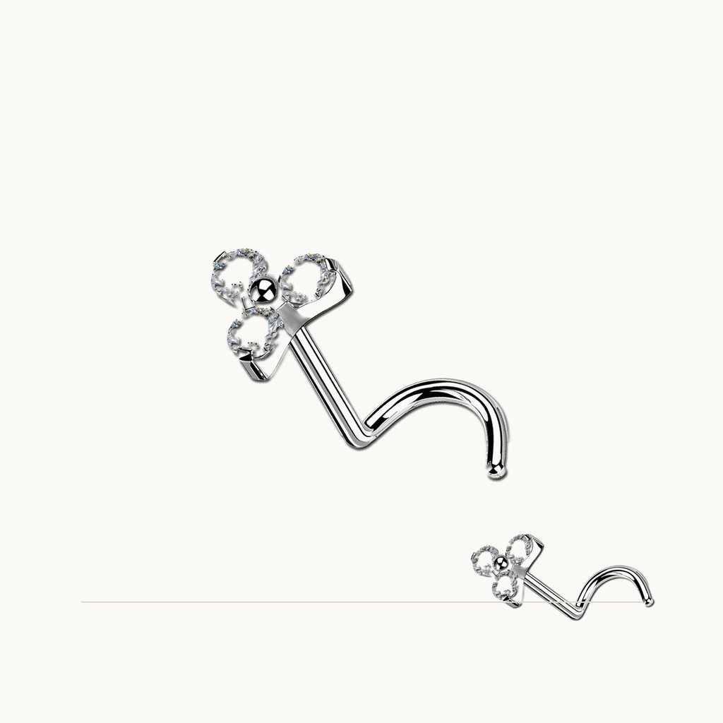 Implant Grade Titanium - Nose Stud / Nose Ring - Silver - Clear CZ - 20G (0.8 mm) - styling view