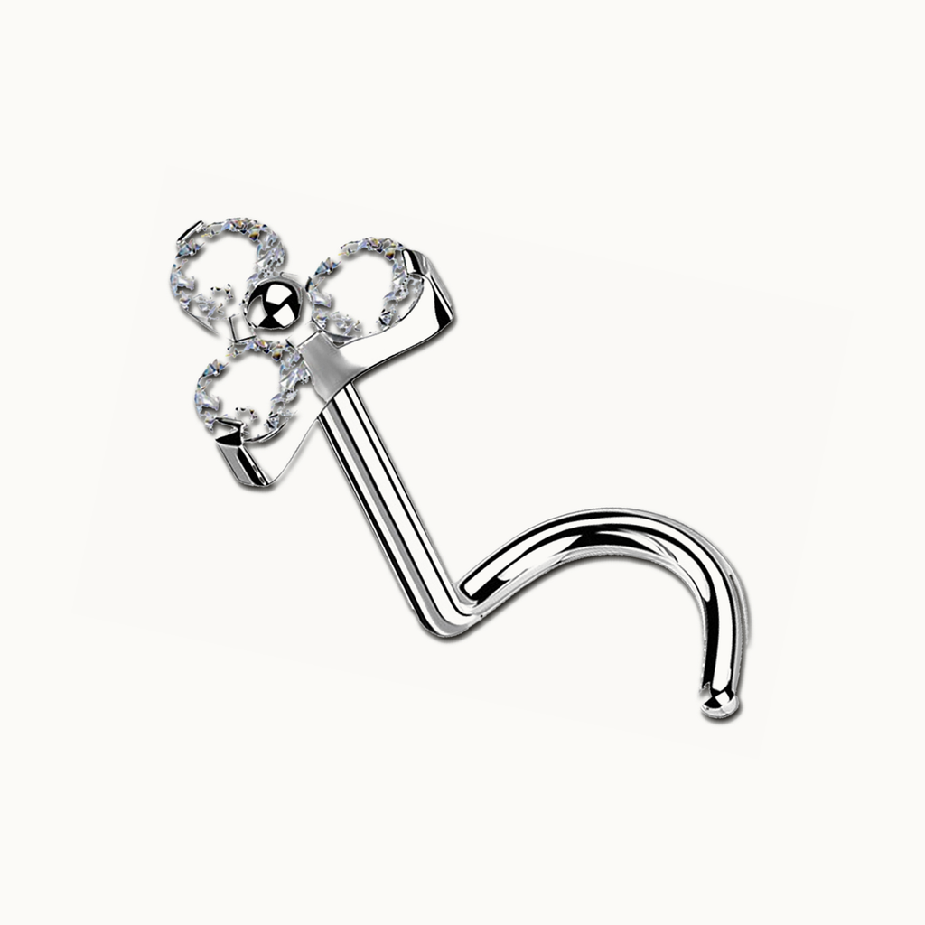 Implant Grade Titanium - Nose Stud / Nose Ring - Silver - White Opal - 20G (0.8 mm) - gallery view