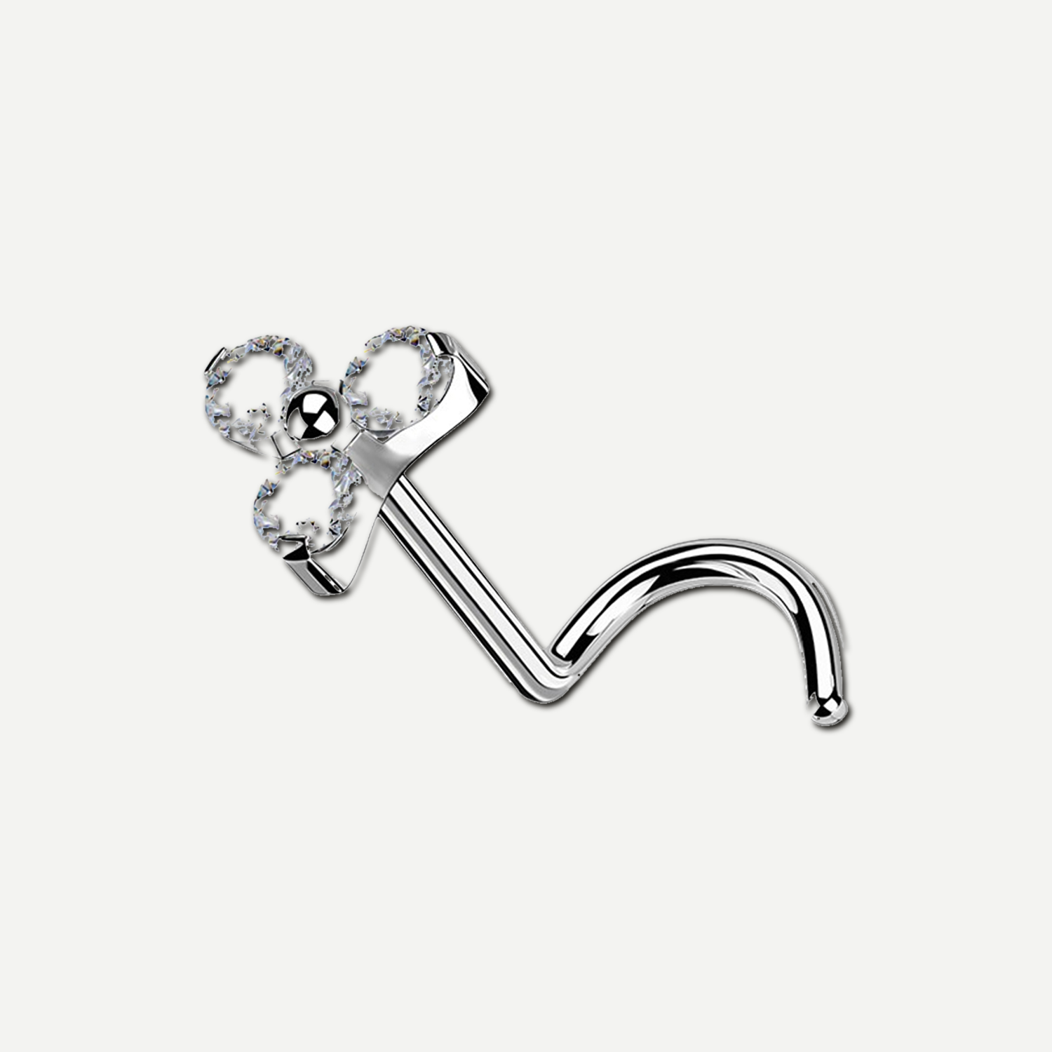 Implant Grade Titanium - Nose Stud / Nose Ring - Silver - Clear CZ - 20G (0.8 x 6 mm) - product view
