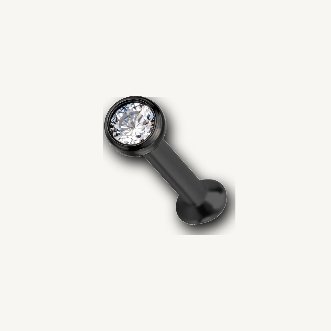 Implant Grade Titanium - Nose Stud / Nose Ring - Black - Clear CZ - 16G (1.2 x 5+1.5 mm) - detail view