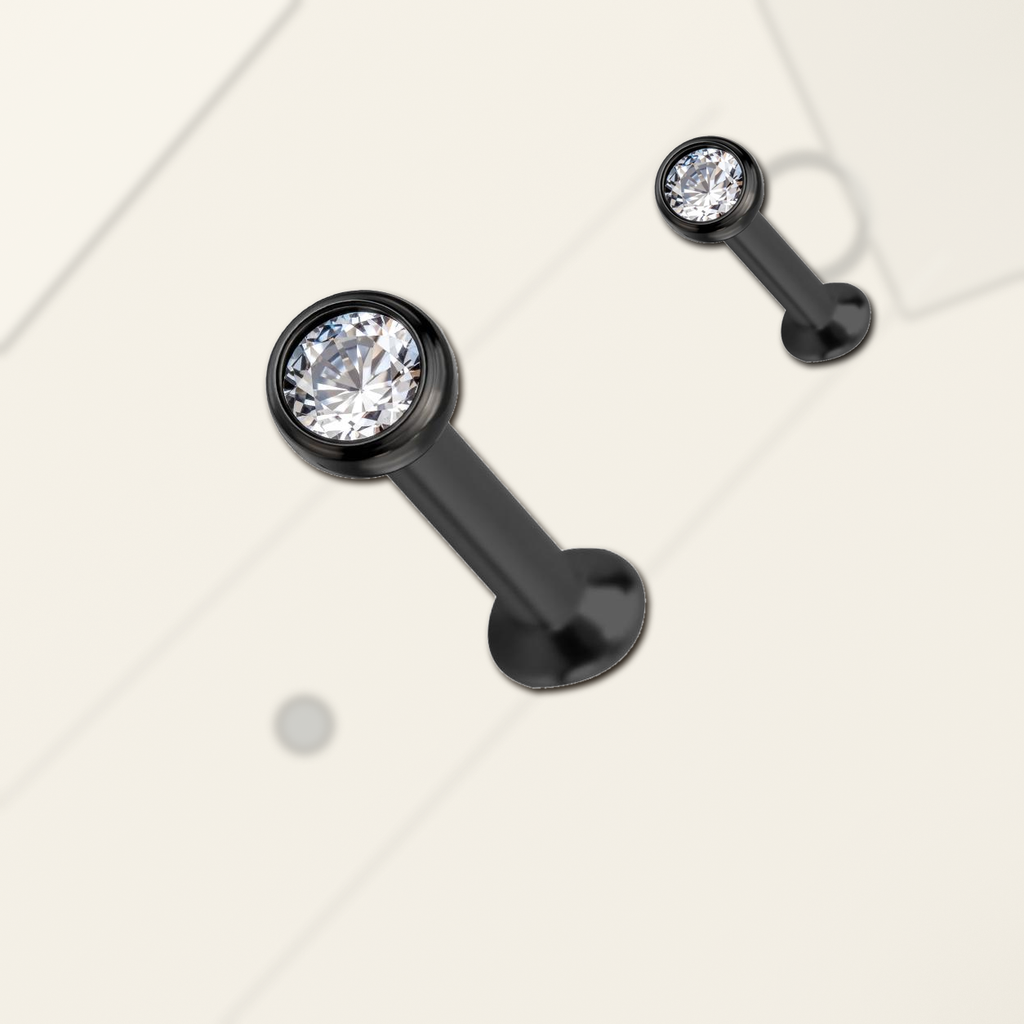Implant Grade Titanium - Nose Stud / Nose Ring - Black - Clear CZ - 16G (1.2 x 5+1.5 mm) - styling view
