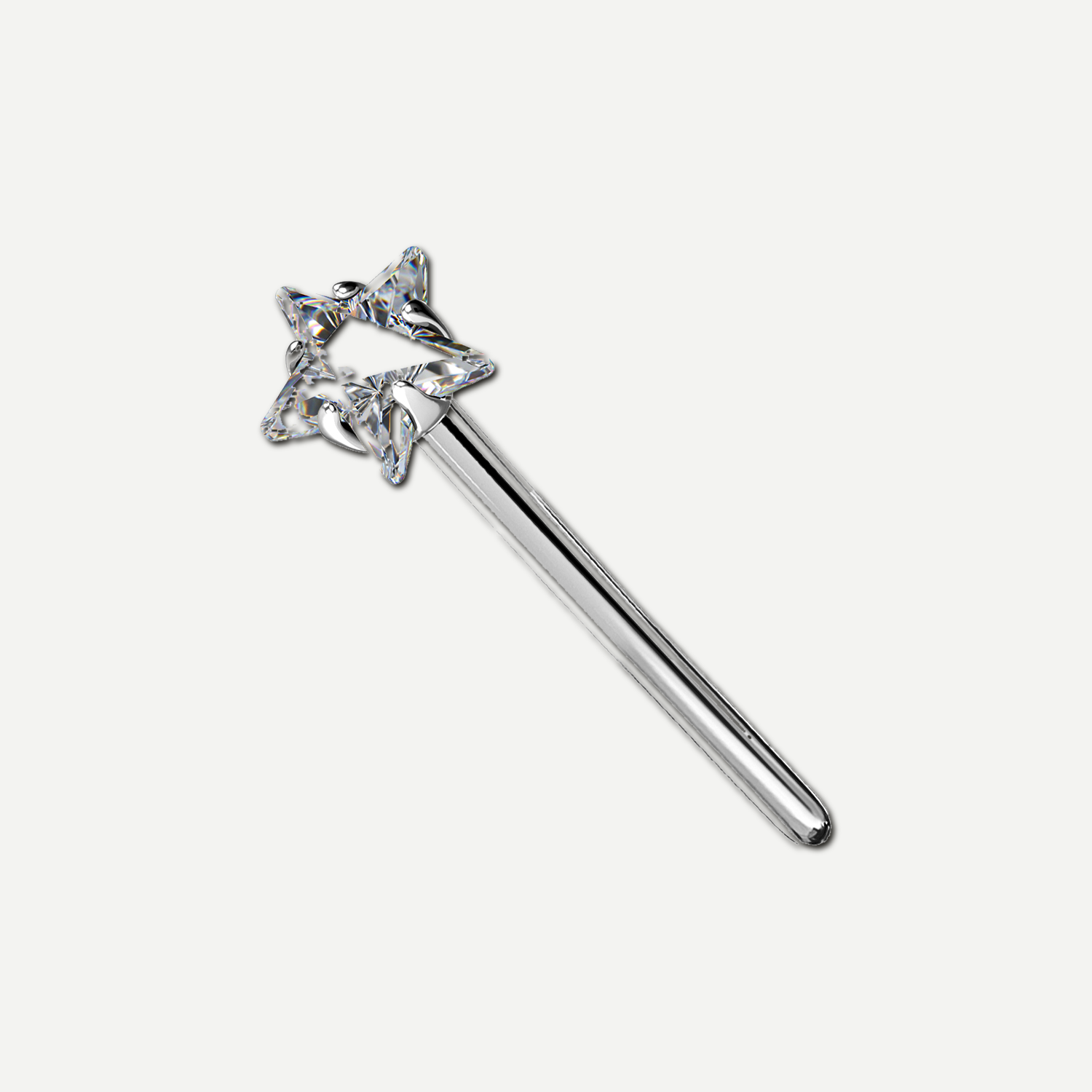 Implant Grade Titanium - Nose Stud / Nose Ring - Silver - Clear CZ - 18G (1.0 x 17 mm) - product view