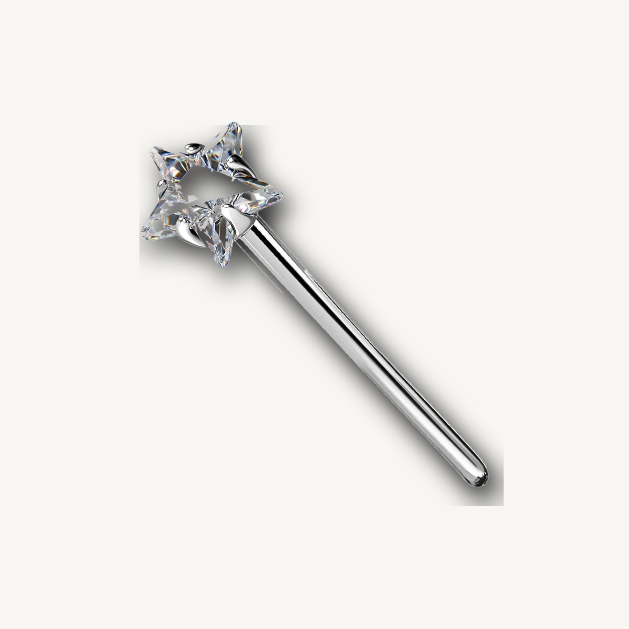 Implant Grade Titanium - Nose Stud / Nose Ring - Silver - Clear CZ - 18G (1.0 x 17 mm) - detail view