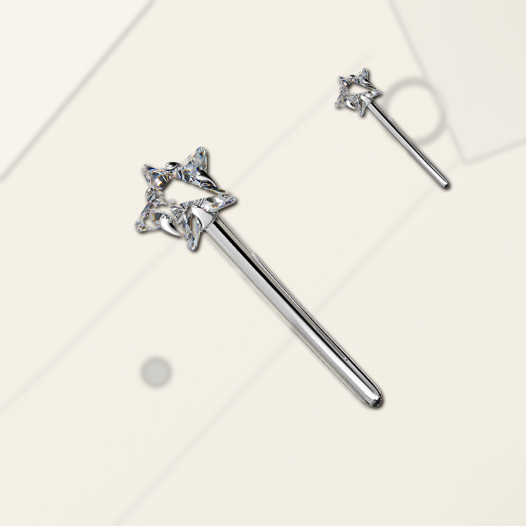 Implant Grade Titanium - Nose Stud / Nose Ring - Silver - Clear CZ - 18G (1.0 x 17 mm) - styling view