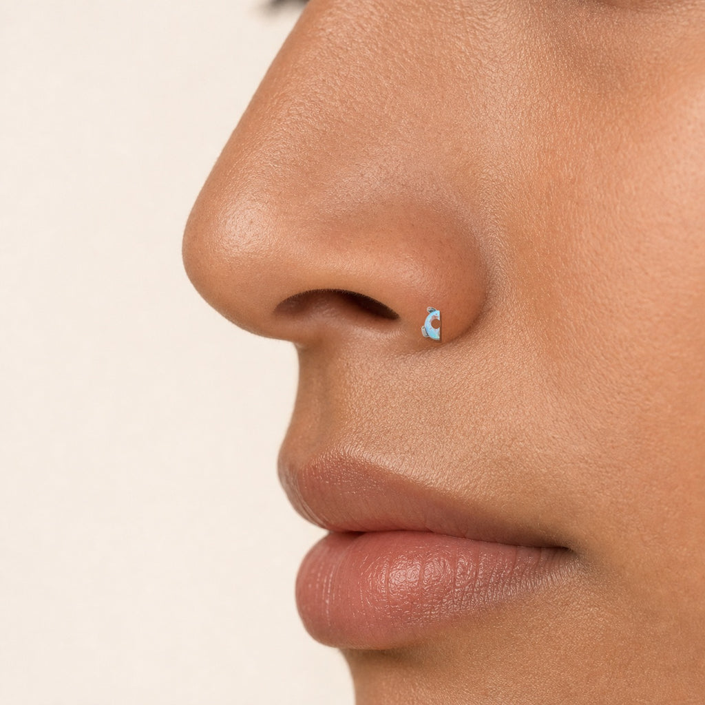 Implant Grade Titanium - Nose Stud / Nose Ring - Silver - OP10 - 20G (0.8 x 6 mm) - model wear view
